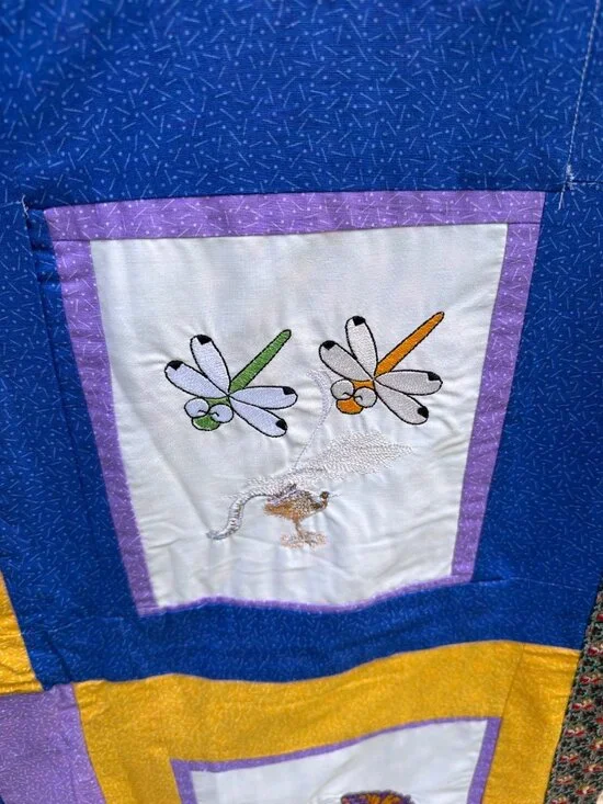 Vintage Hand Embroidered Quilt Throw Floral Butterfly Patchwork 47 x 45 - Picture 7 of 13